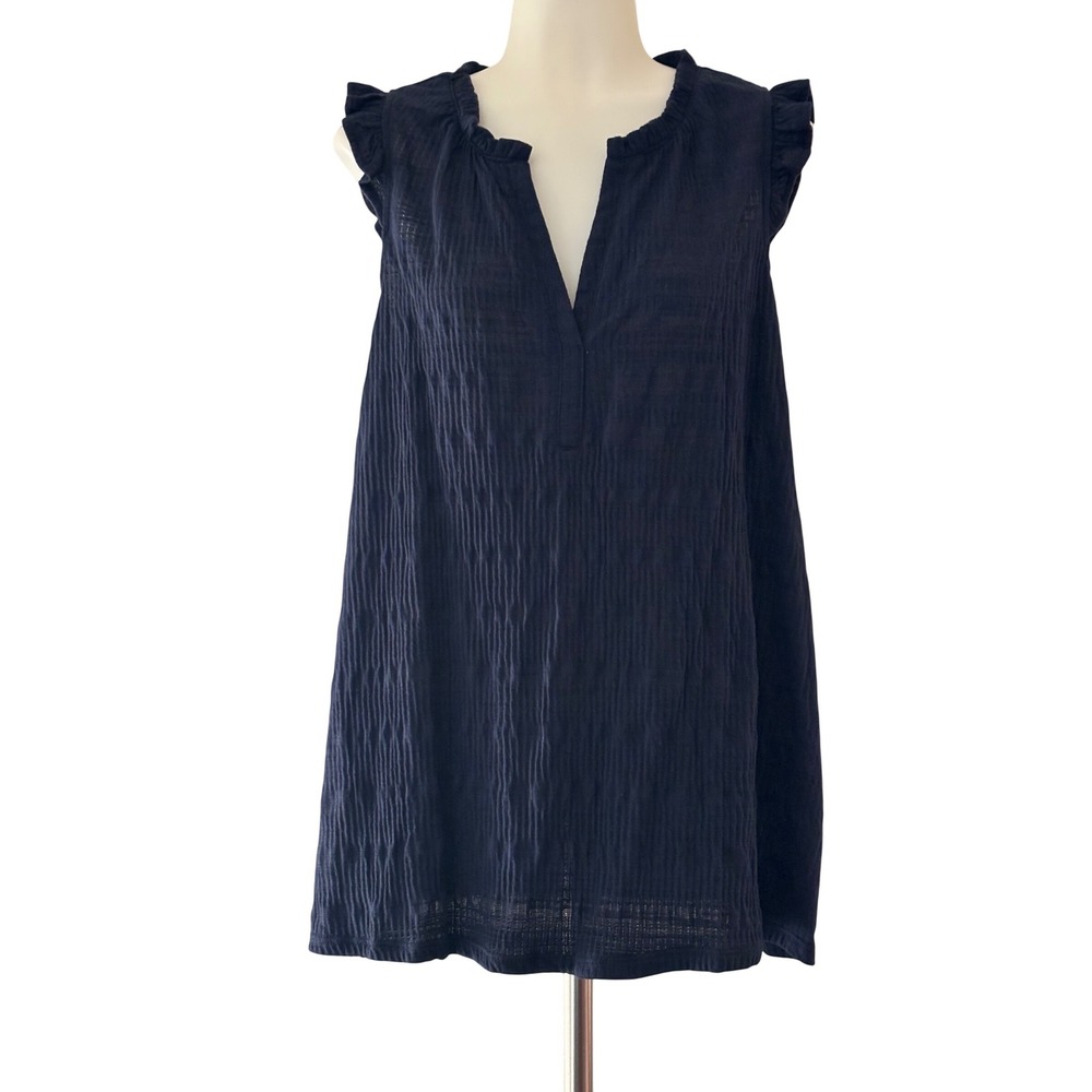 Lane Bryant Sleeveless Top Womens 14/16 Navy Blue New Ruffle Crinkle Gauze